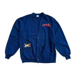Vintage Jerzees I Love Kids Navy Blue Cardigan Sweatshirt Made in USA One Size